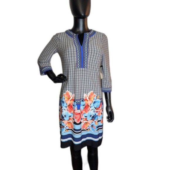 New York & Company Dresses & Skirts - New York & Company Stretch Geometric Floral Tunic Dress XS Blue Black